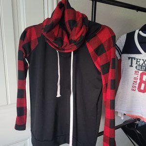 Womens double hooded plaid sweater
